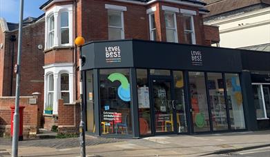 The exterior of Level Best cafe on a sunny day.