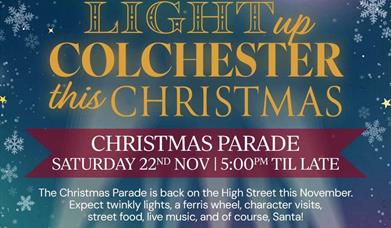 Colchester Christmas Light Switch On 2025 poster, with information on the parade.