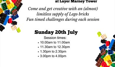Poster advertising brick day, with lots of Lego bricks.