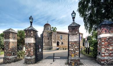 Colchester Castle viewed from Castle Park Gates