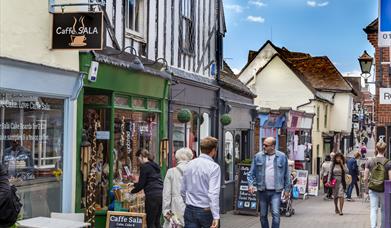 The South Lanes, shops and people walking.