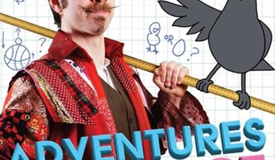 Image shows man in front of a white board showing equations looking determined.