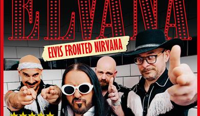 Image shows Elvana band pointing at the camera with the words. "ELVANA" behind them.