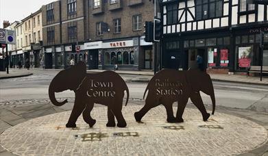 Two elephant sculptures in the city centre