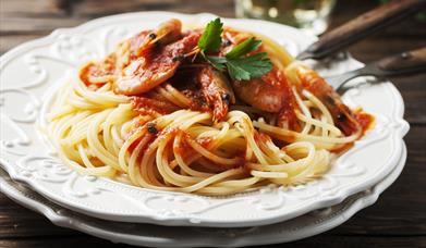 Spaghetti with prawns